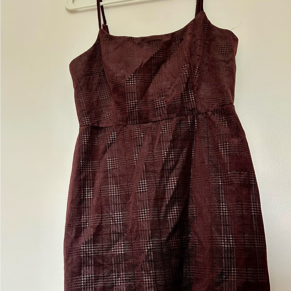 Vintage burgundy plaid velour mini dress small